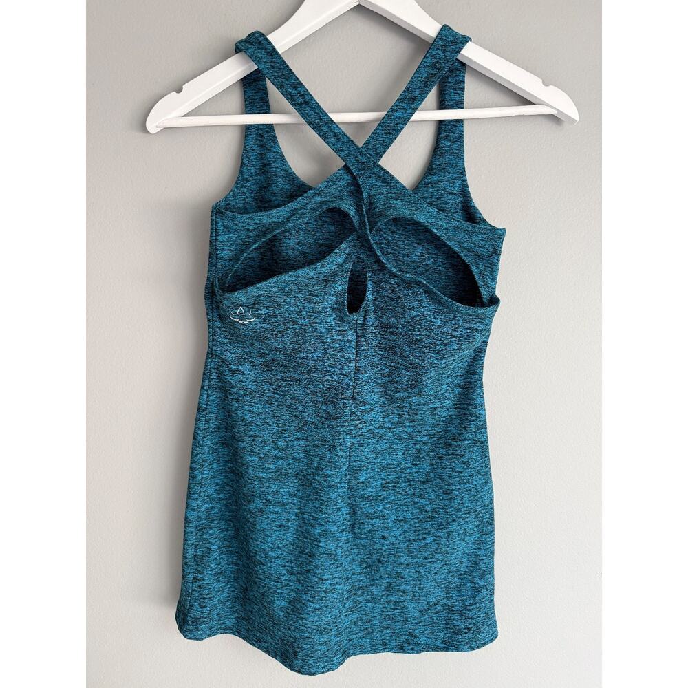Beyond Yoga Women Tank Top Size M Teal Blue Heather Cross Back Cutout USA - Picture 6 of 7